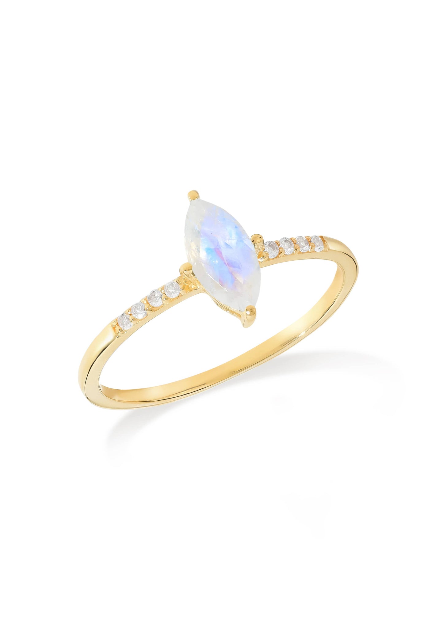 Gold Plated Silver Marquise Moonstone Ring with Accents