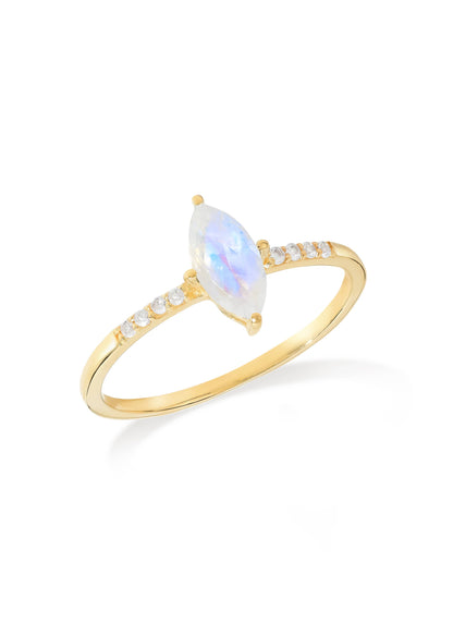 Gold Plated Silver Marquise Moonstone Ring with Accents
