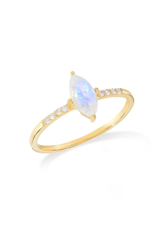 Gold Plated Silver Marquise Moonstone Ring with Accents