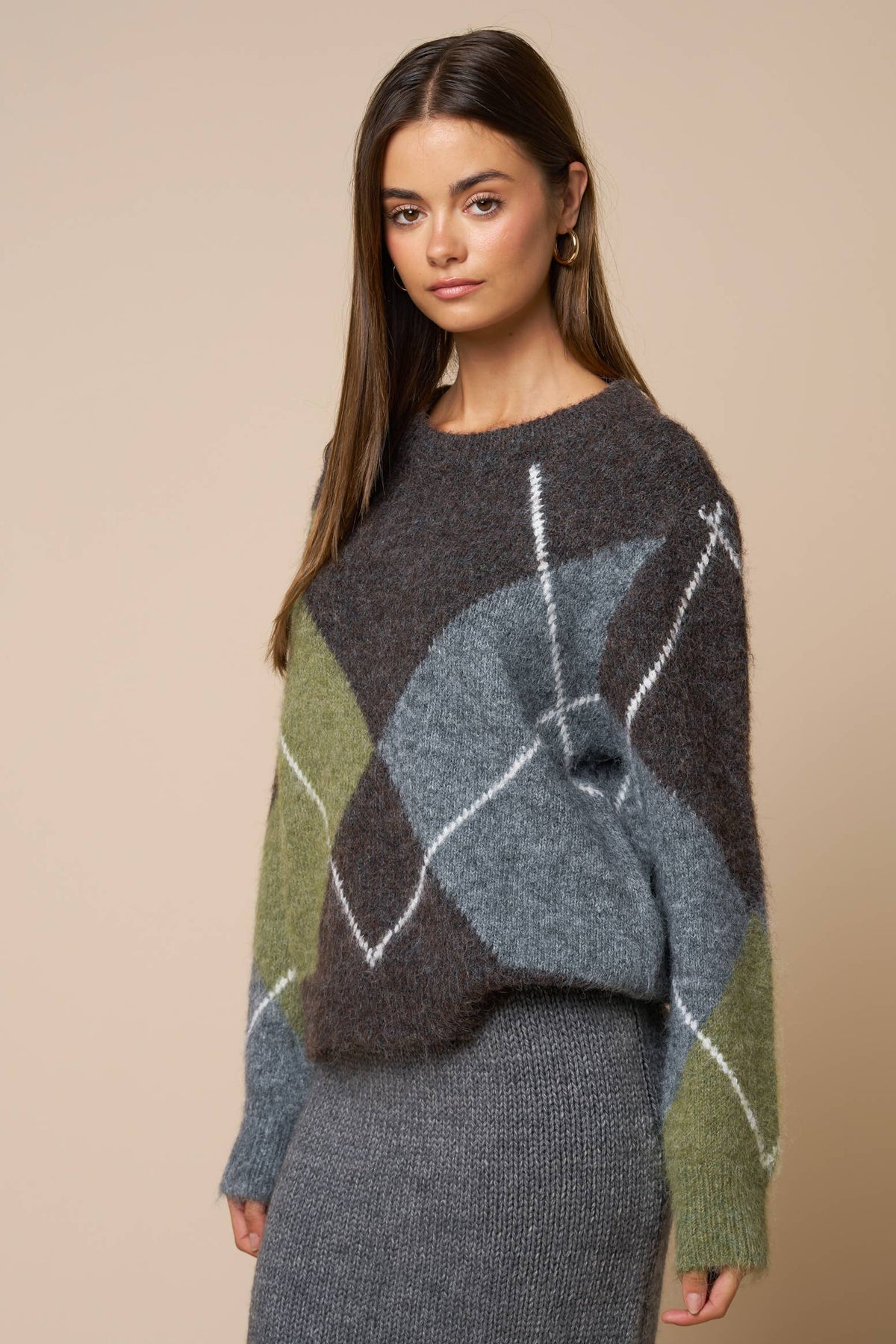 Argyle Long Sleeve Crewneck Sweater
