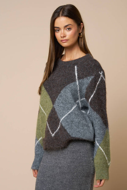 Argyle Long Sleeve Crewneck Sweater