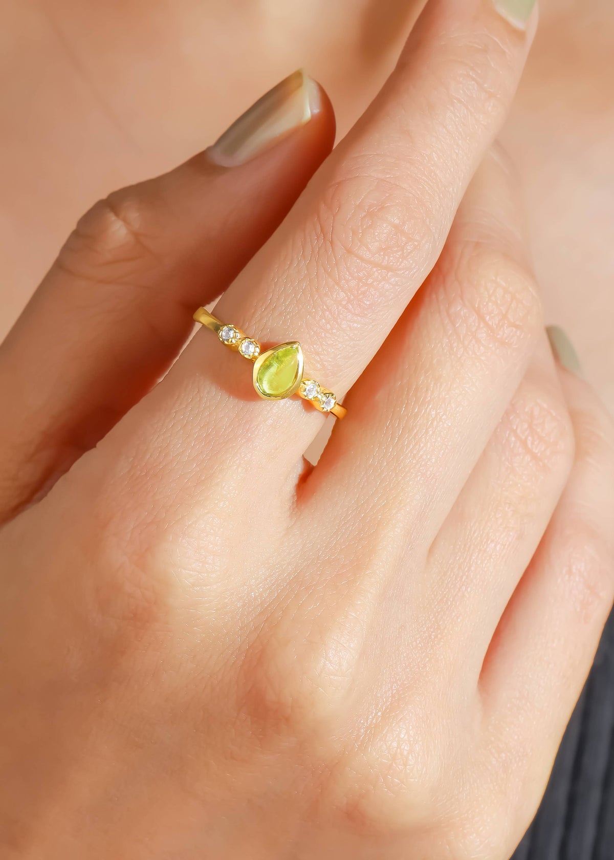 Gold Plated 925 Silver Peridot Teardrop Ring
