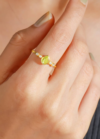 Gold Plated 925 Silver Peridot Teardrop Ring