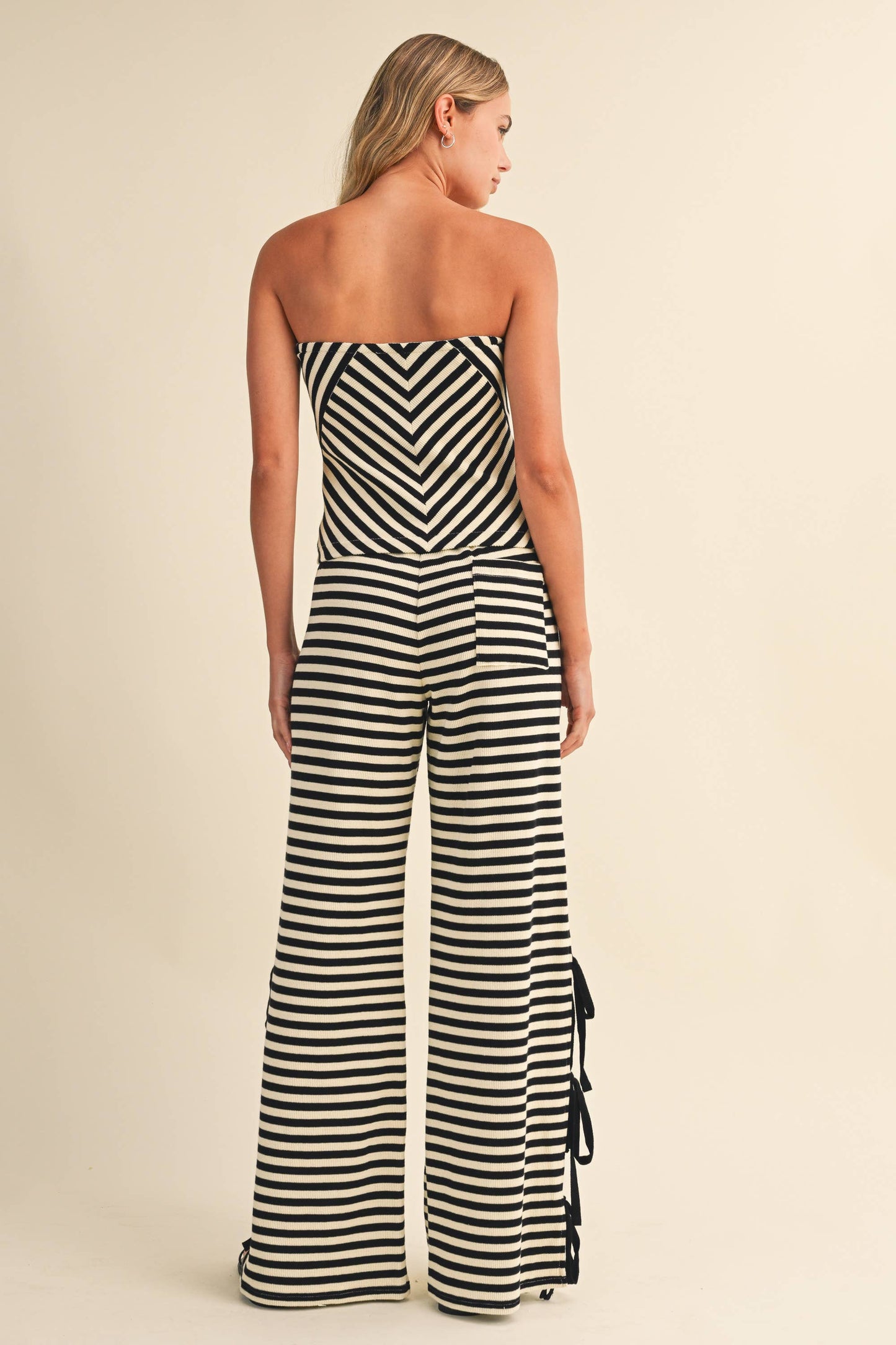 STRIPED TUBE TOP AND PANTS WITH SIDE BOW DETAILS