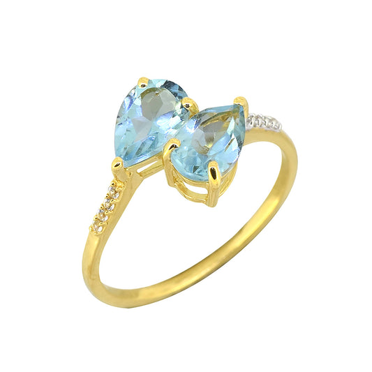 14K Gold Plated Silver Blue Topaz Gemstone Promise Ring