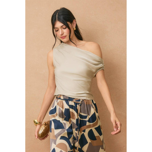 Satin Asymmetrical One Shoulder Top