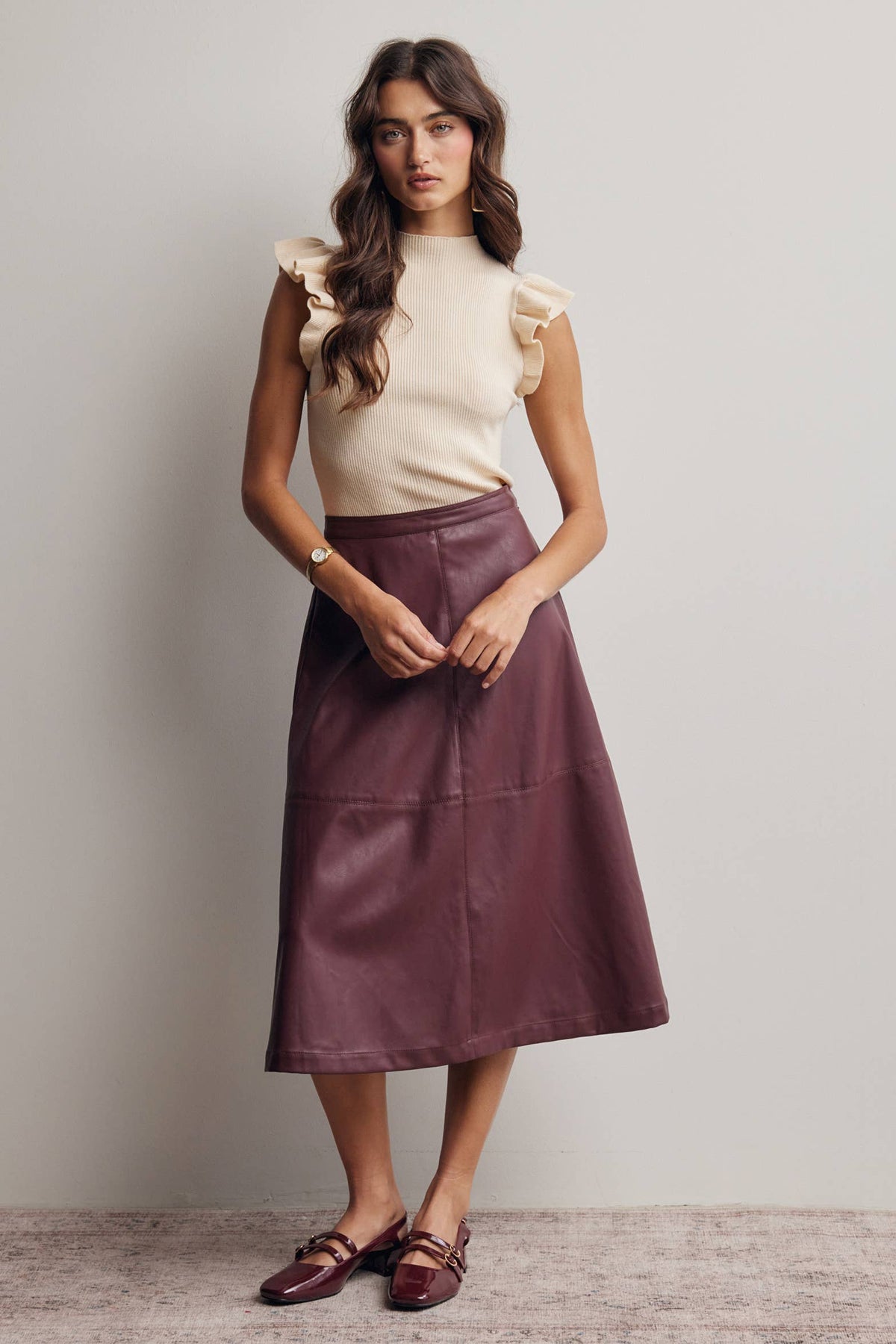 Ruffle Sleeve Rib Knit Top