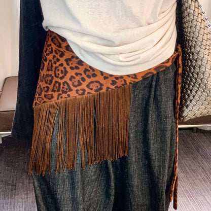 Retro Leopard Print Tassel Triangle Belt Hip Scarf