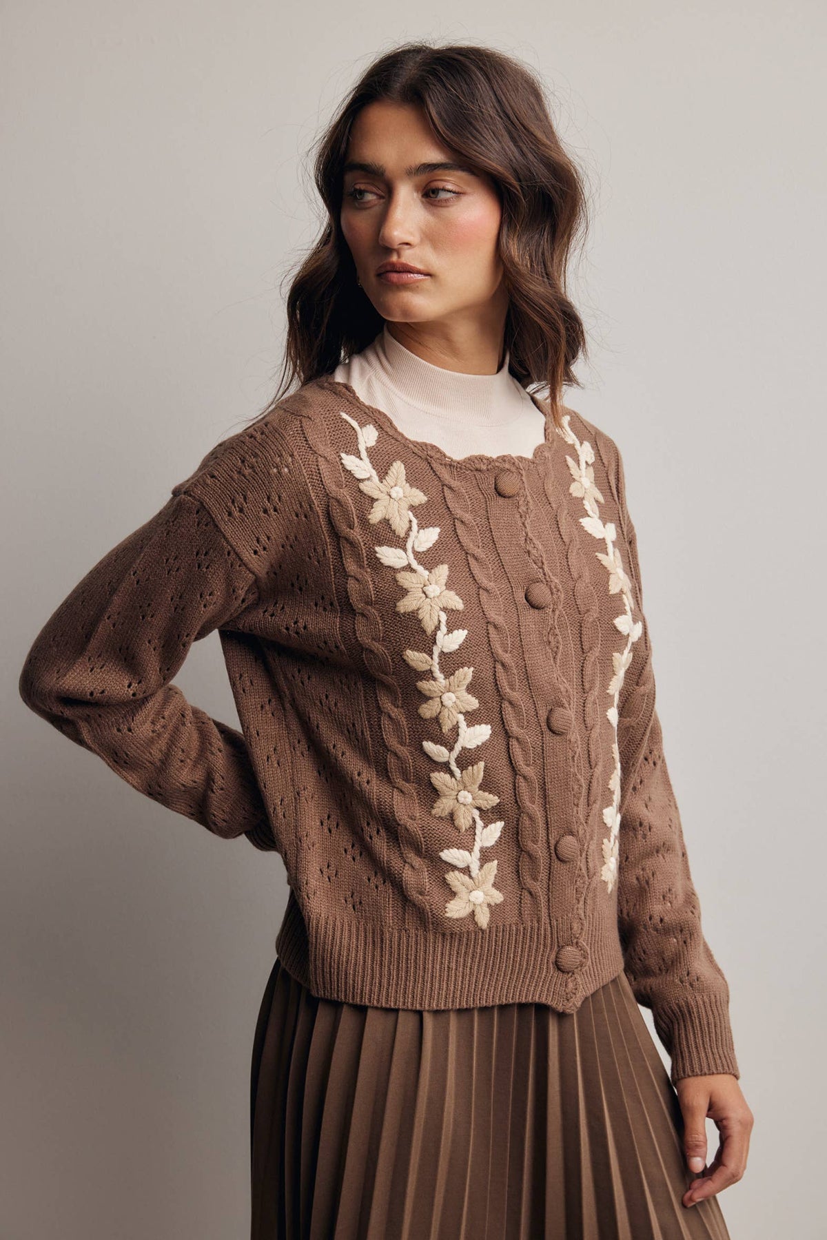 Floral Embroidered Knit Cardigan