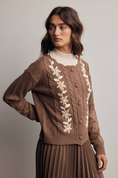 Floral Embroidered Knit Cardigan