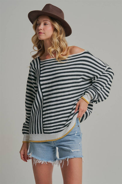 OVERSIZED STRIPE OFF SHOULDER SWEATER TOP