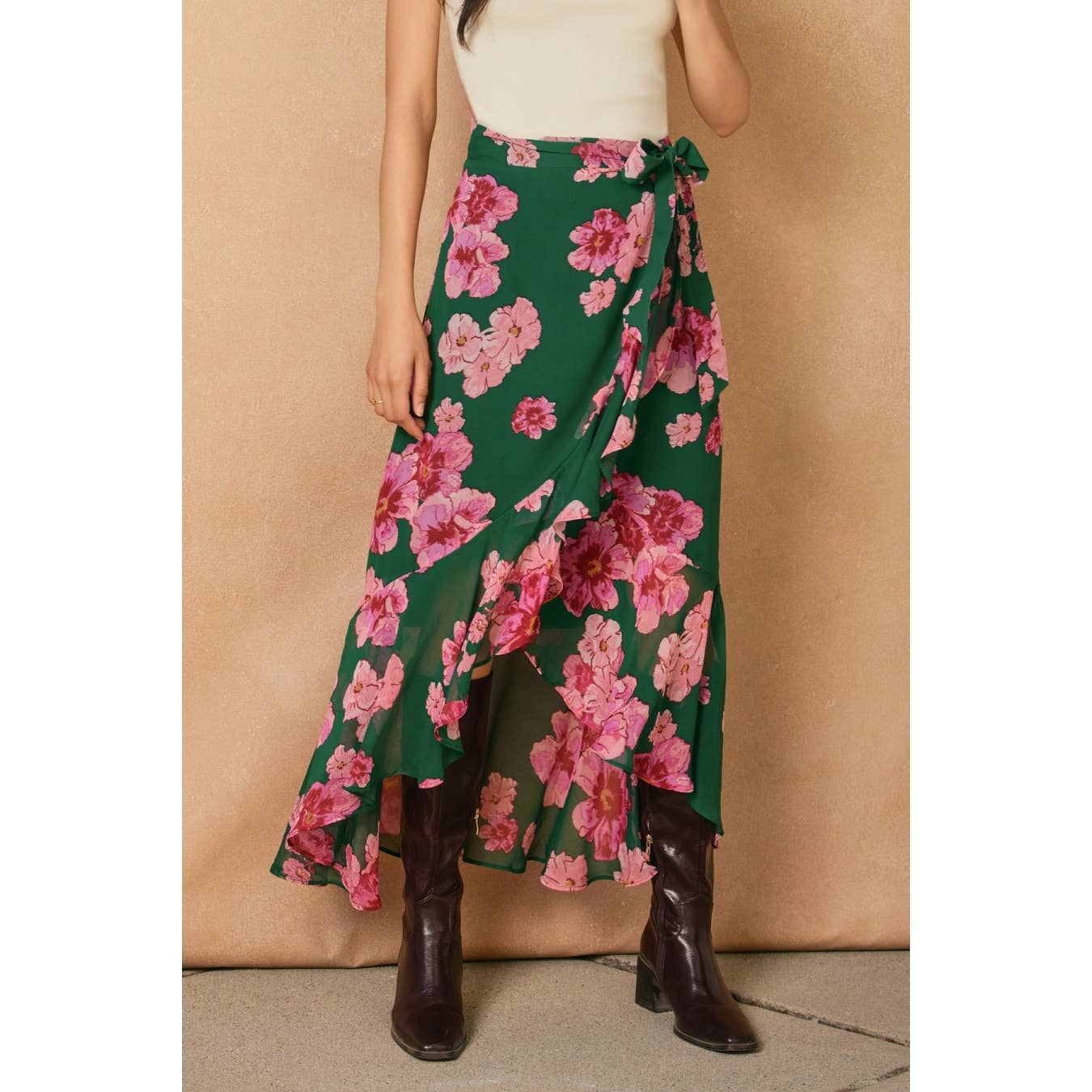 Desert Bloom Ruffled Hem Wrap Skirt
