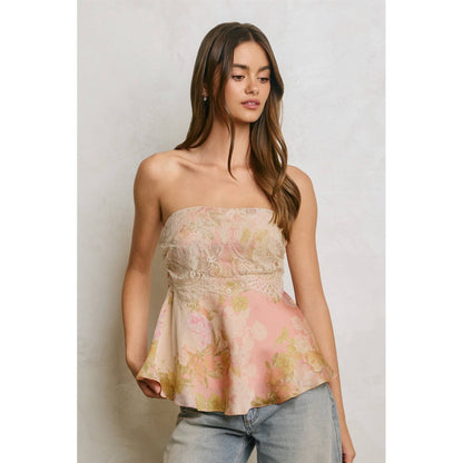 Meadow Romance Strapless Lace Flared Top