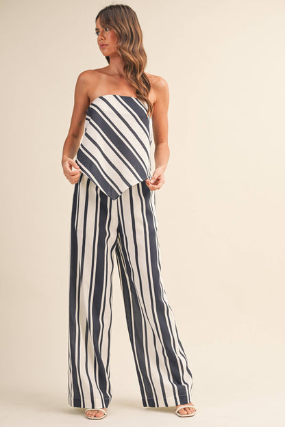 STRIPED LINEN TUBE TOP AND WIDE LEG PANTS SET