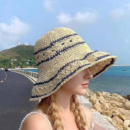 Color Block Woven Beach Sun Hat