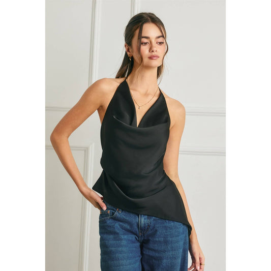 Satin Asymmetrical Hem Halter Top