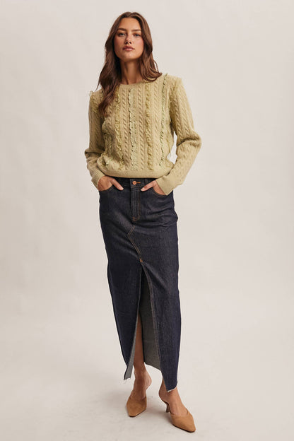 Lace Trim Cable Knit Pullover