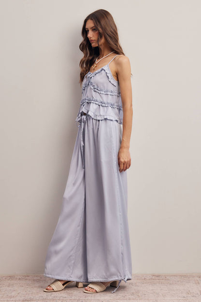 Ruffle Trim Tie Front Cami Top