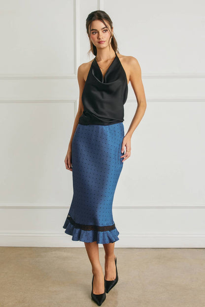Polka Dot Lace Inset Ruffled Skirt
