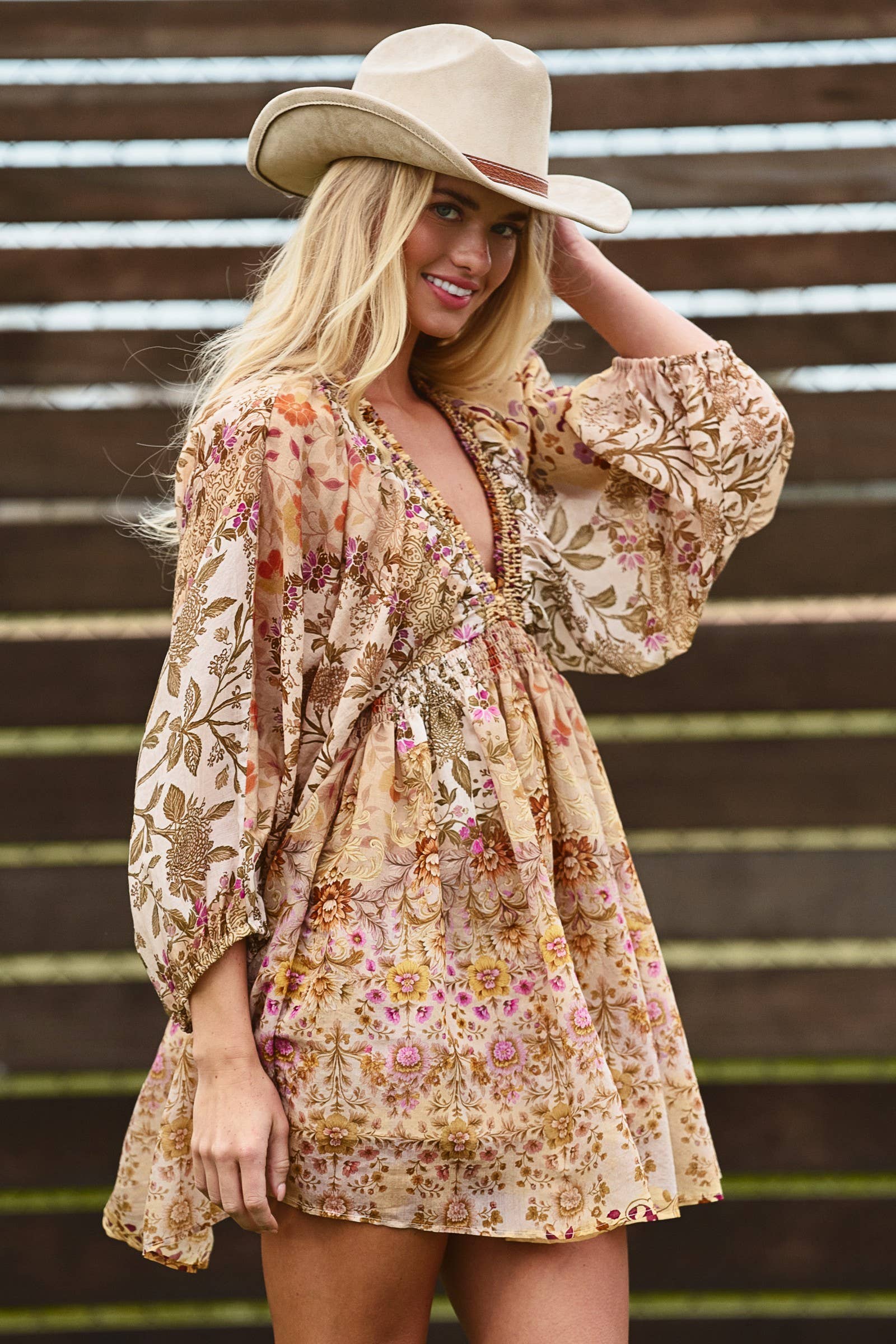 Boho Smocked Waist Mini Dress
