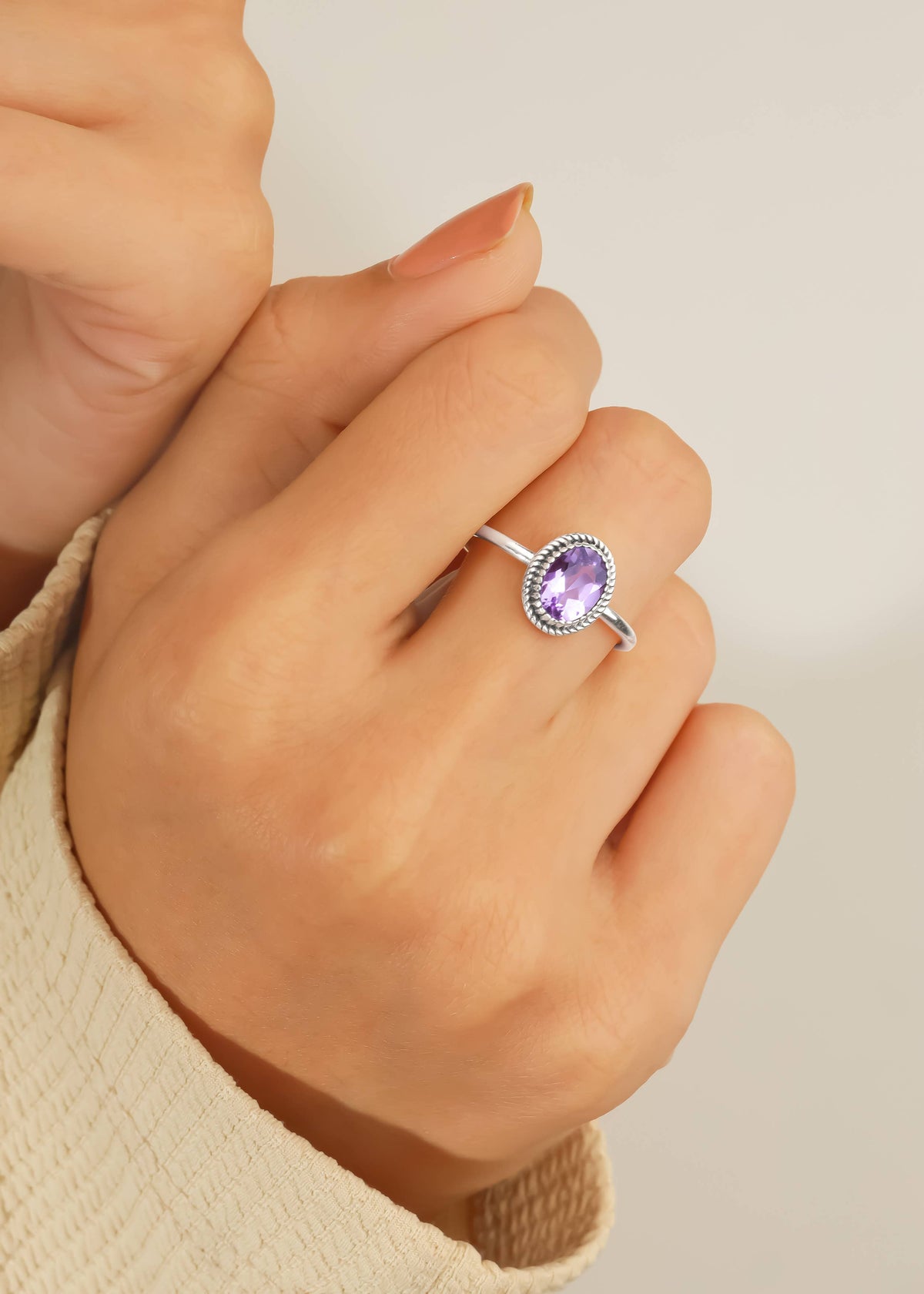 925 Silver Twilight Bloom Amethyst Gemstone Ring