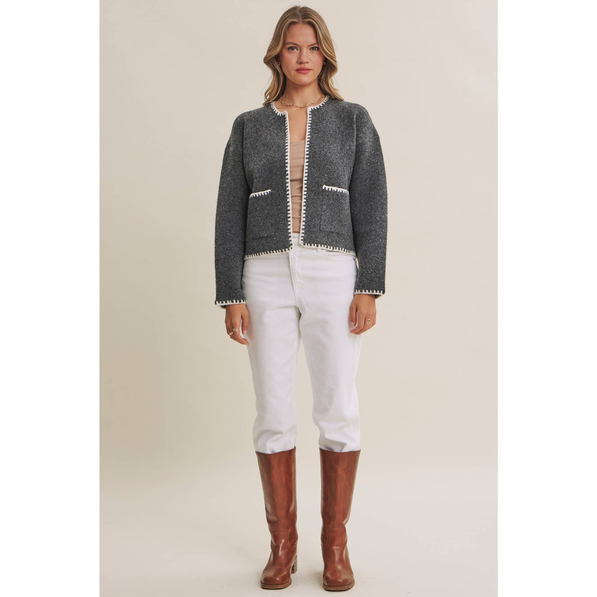 CRISP AIR SOFT BRUSH WOOL BLEND SWEATER CARDIGAN JACKET