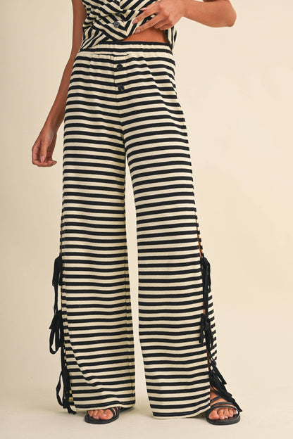 STRIPED TUBE TOP AND PANTS WITH SIDE BOW DETAILS