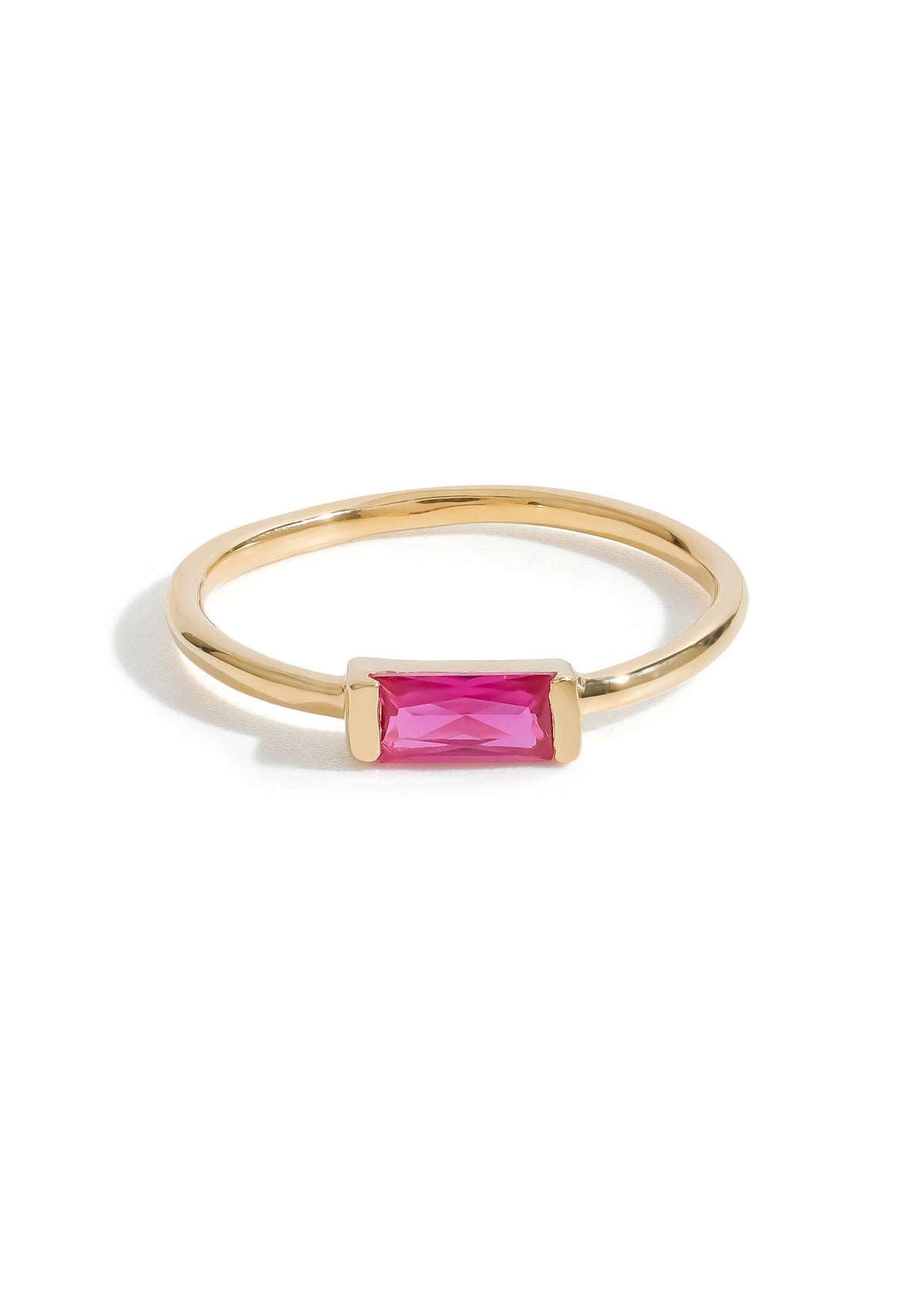 Gold Plated Baguette-Cut Ruby Stacking Band Ring