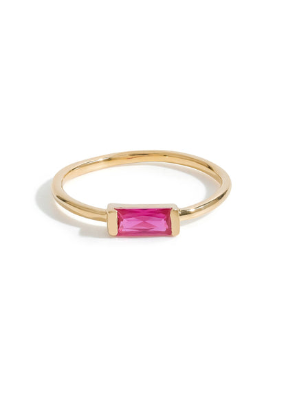 Gold Plated Baguette-Cut Ruby Stacking Band Ring