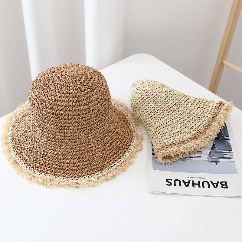Fashion Wide Brimmed Woven Straw Bucket Hat MK2RTK6W6HAT171