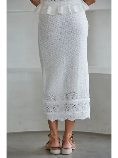 Crochet White Midi Skirt