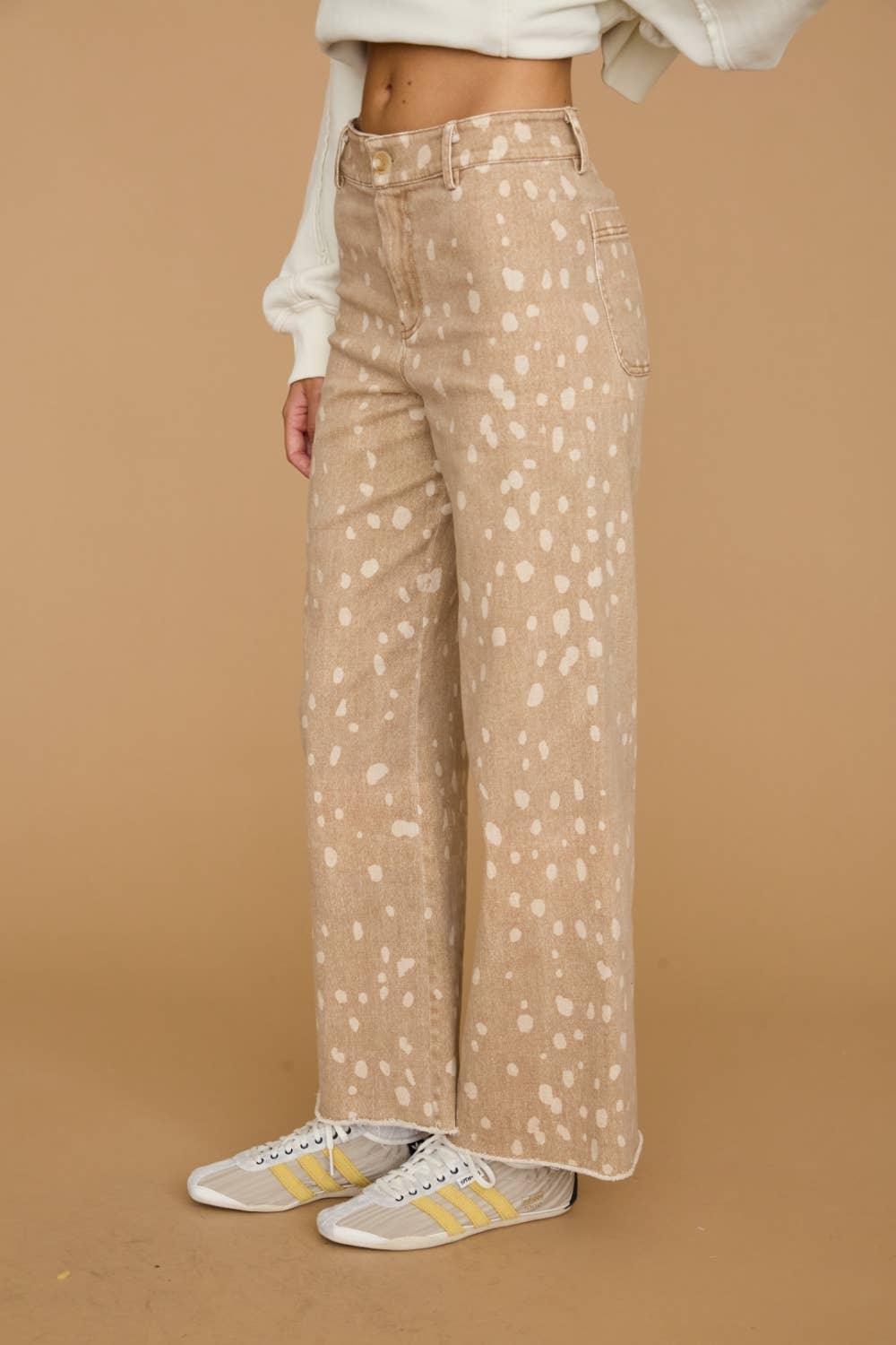 Spot Print Raw Hem Denim Jeans