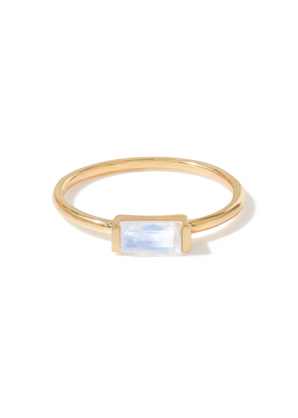 Gold Plated Baguette-Cut Moonstone Stacking Band Ring