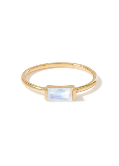 Gold Plated Baguette-Cut Moonstone Stacking Band Ring