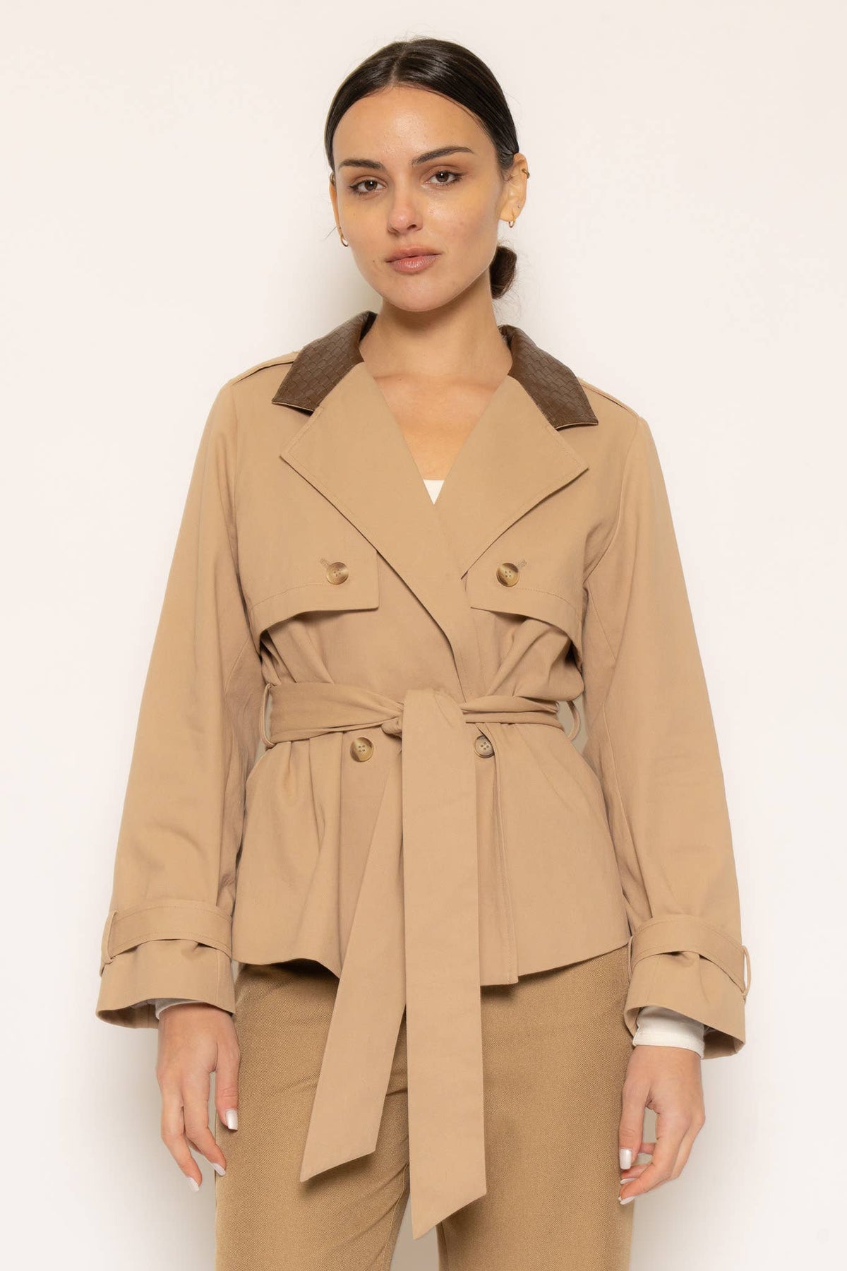 LEATHER COLLAR TRENCH JACKET