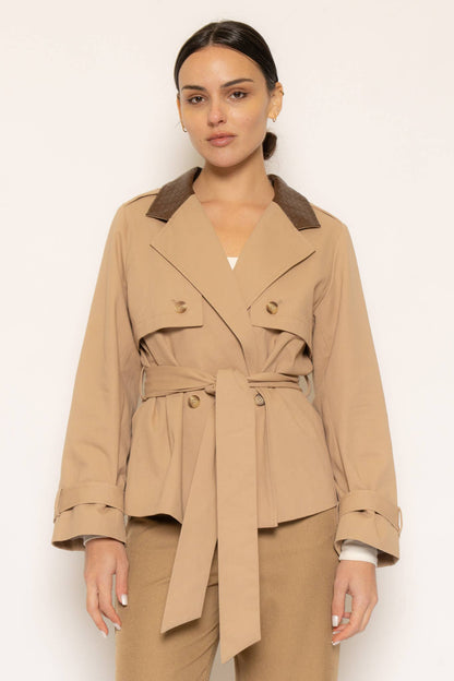 LEATHER COLLAR TRENCH JACKET