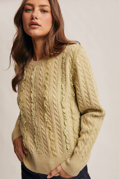 Lace Trim Cable Knit Pullover