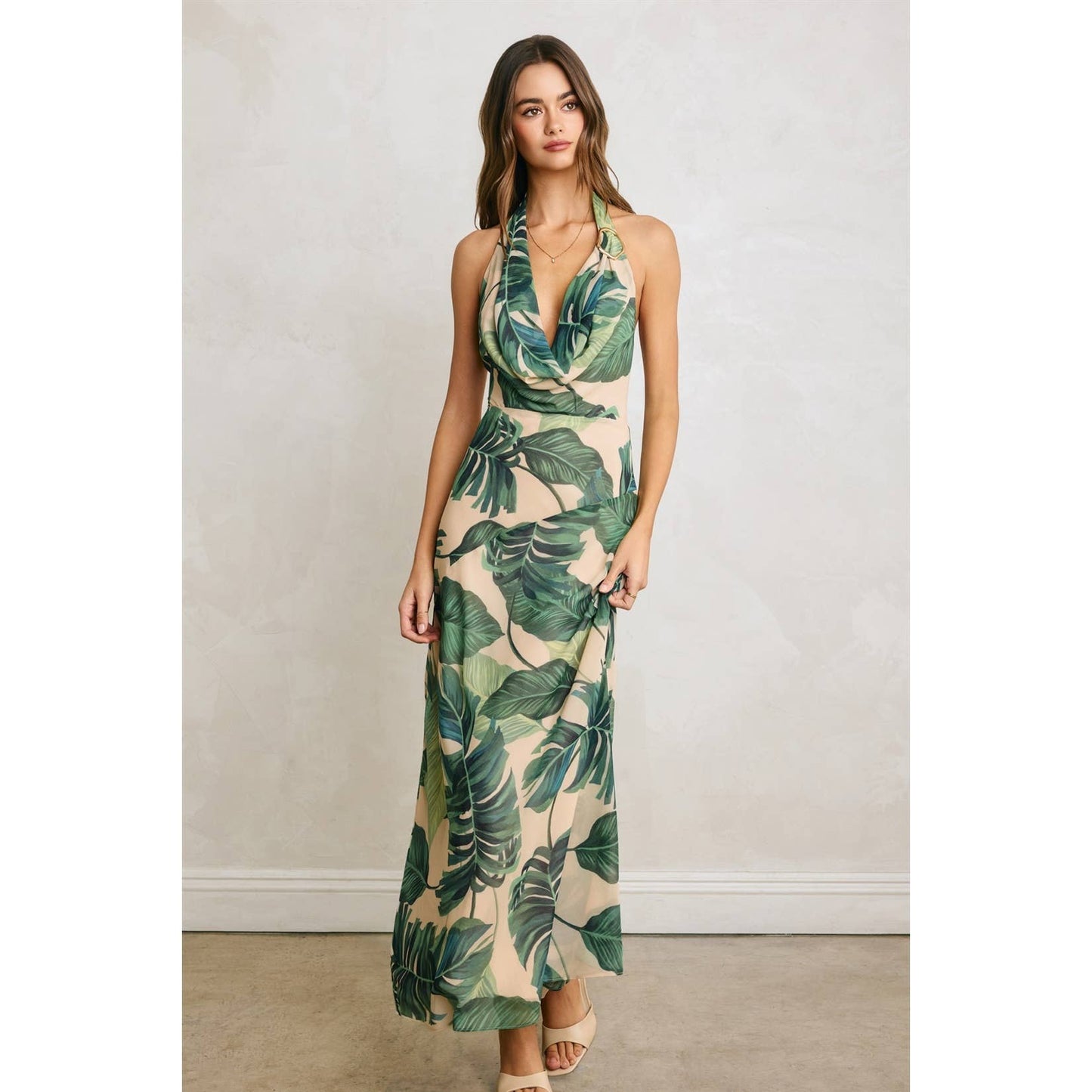 Hidden Oasis Metal Trim Cowl Dress