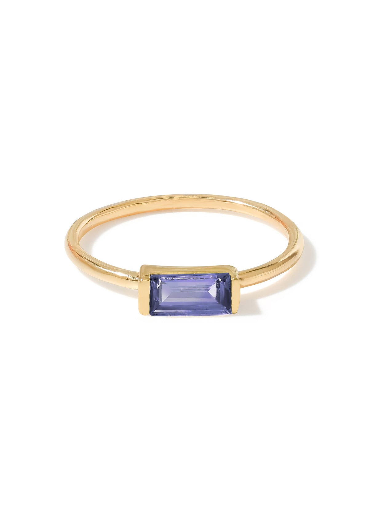 Gold Plated Baguette-Cut Iolite Stack Band Minimalist Ring
