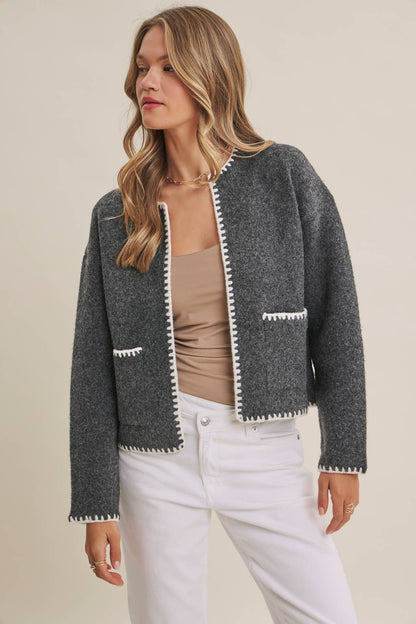 CRISP AIR SOFT BRUSH WOOL BLEND SWEATER CARDIGAN JACKET