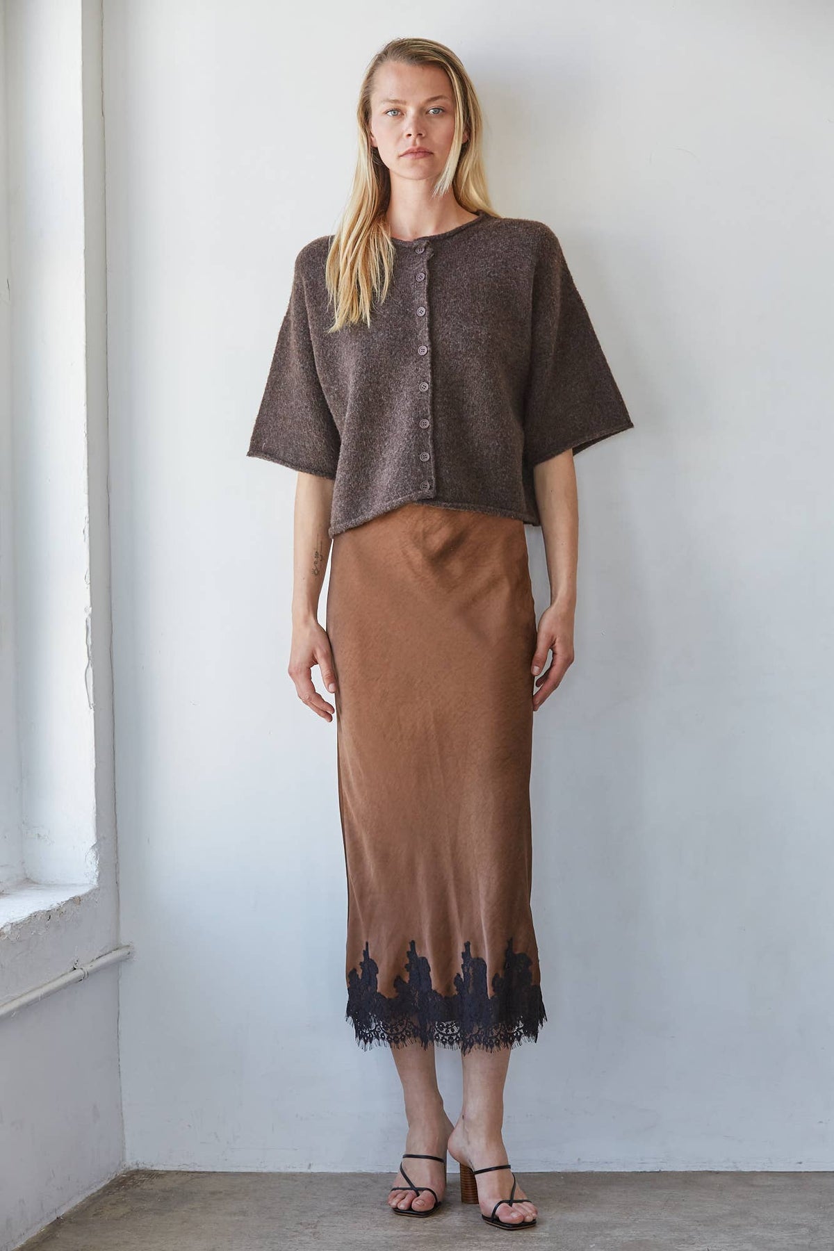 Woven Polyester Spandex Satin Midi Skirt