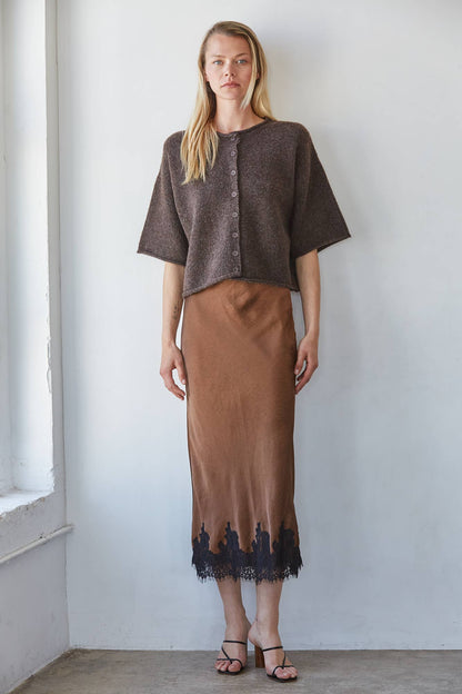 Woven Polyester Spandex Satin Midi Skirt