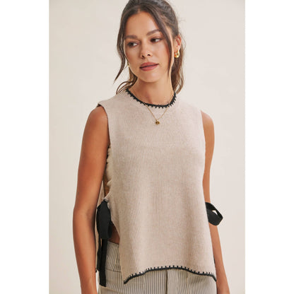 EFFORTLESS WEEKEND SIDE RIBBON TIE WHIPSTITCH SWEATER VEST