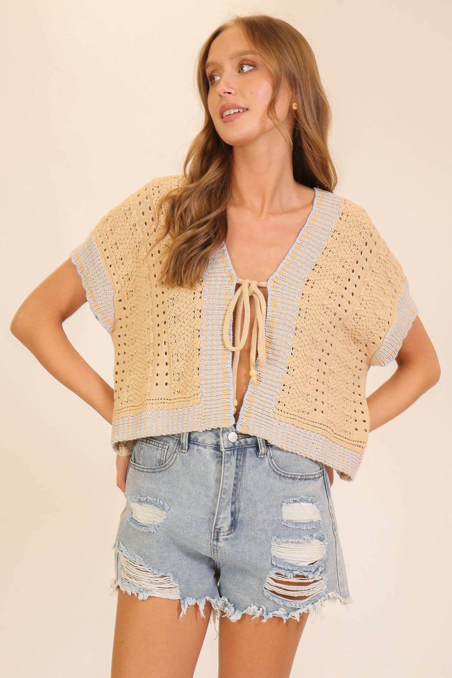 Coastal Breeze Tie-Front Knit Top