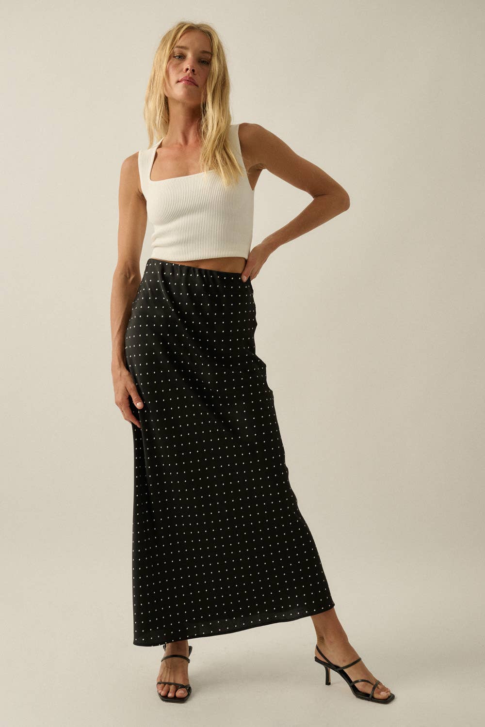 Polka Dot-Print Bias-Cut Maxi Skirt