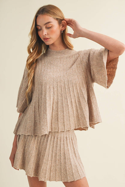 Bell Sleeve Wide-Rib Knit Pullover