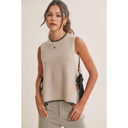 EFFORTLESS WEEKEND SIDE RIBBON TIE WHIPSTITCH SWEATER VEST