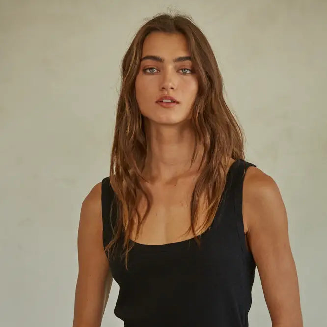 Black Ribbed Scoop Neck Tank
