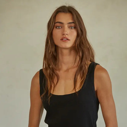 Black Ribbed Scoop Neck Tank
