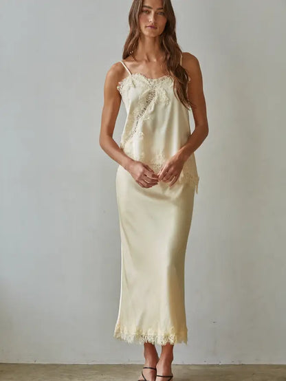 Satin Midi Skirt - Butter Yellow